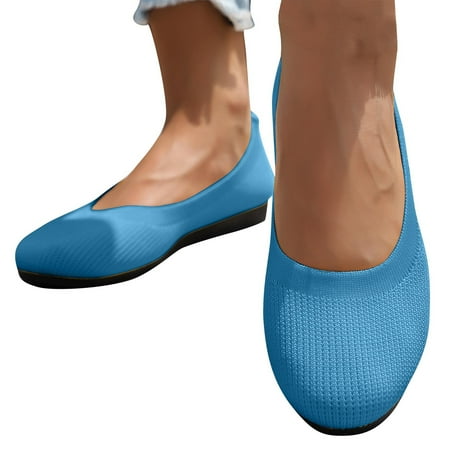 Ballet Flats Shoes for Women  Foldable Knit Women s Flats with Arch Support  Comfortable Shoes for Women Dressy Casual Work Office Sky Blue 9