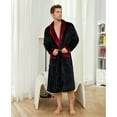 thumbnail image 3 of U2SKIIN Mens Fleece Robe, Plush Collar Shawl Bathrobe for Men Long Flannel Robes（Black/Dark Red, Small-Medium）, 3 of 8