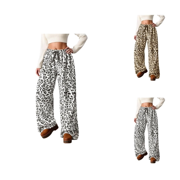 Wide Leg Pants Woman Fashion Leopard Print Loose Fit Elastic High Waist Casual Baggy Pants Streetwear