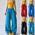 thumbnail image 5 of Women's Baggy Y2K Parachute Pants with Pockets Drawstring Casual Wide Leg Cargo Sweatpants Elastic High Waisted (XL, Black), 5 of 5