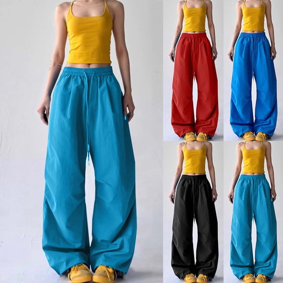 Hfnxid Women Cargo Pants High Waist Wide Leg lounge Trousers Lightweight Comfy Stretchy Trouser Loose Fit Casual Streetwear Pant Y2K Red L