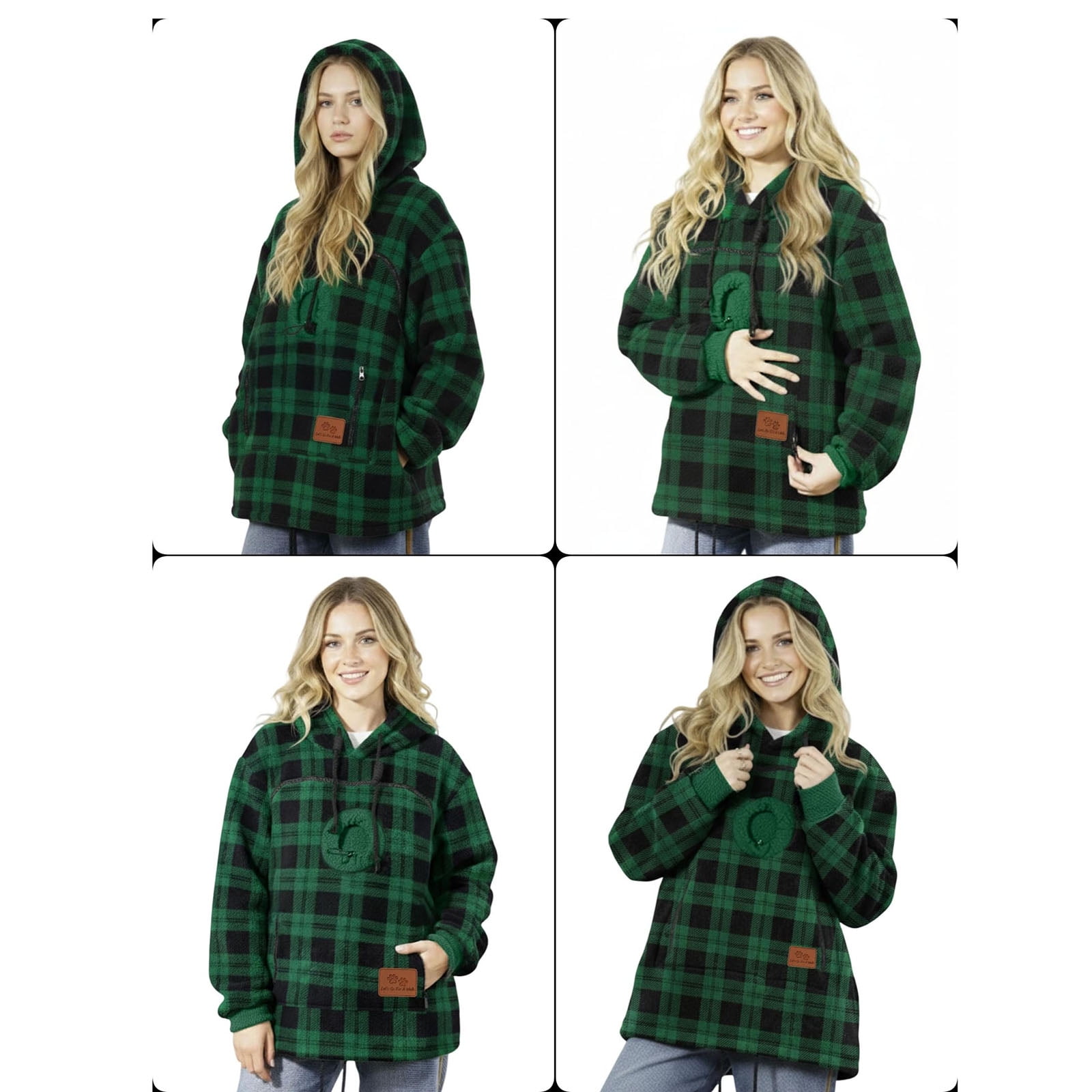 Stralyhd Cat Dog Pouch Hoodie for Women Oversized Dog Pouch Sweatshirts Sharpa Warm Pet Care Hoodie Hooded Pet Carrier Pullover Green XXXL