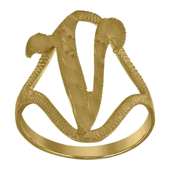 10kt 10k Yellow Gold Womens Diamond-Cut Textured Initial Letter V Band Ring