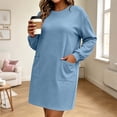 thumbnail image 3 of ShomPort Women's Plus Size Dresses Crew Neck Long Sleeve Sweatshirt Dress with Pockets Loose Loungewear Casual Mini Dresses, 3 of 8