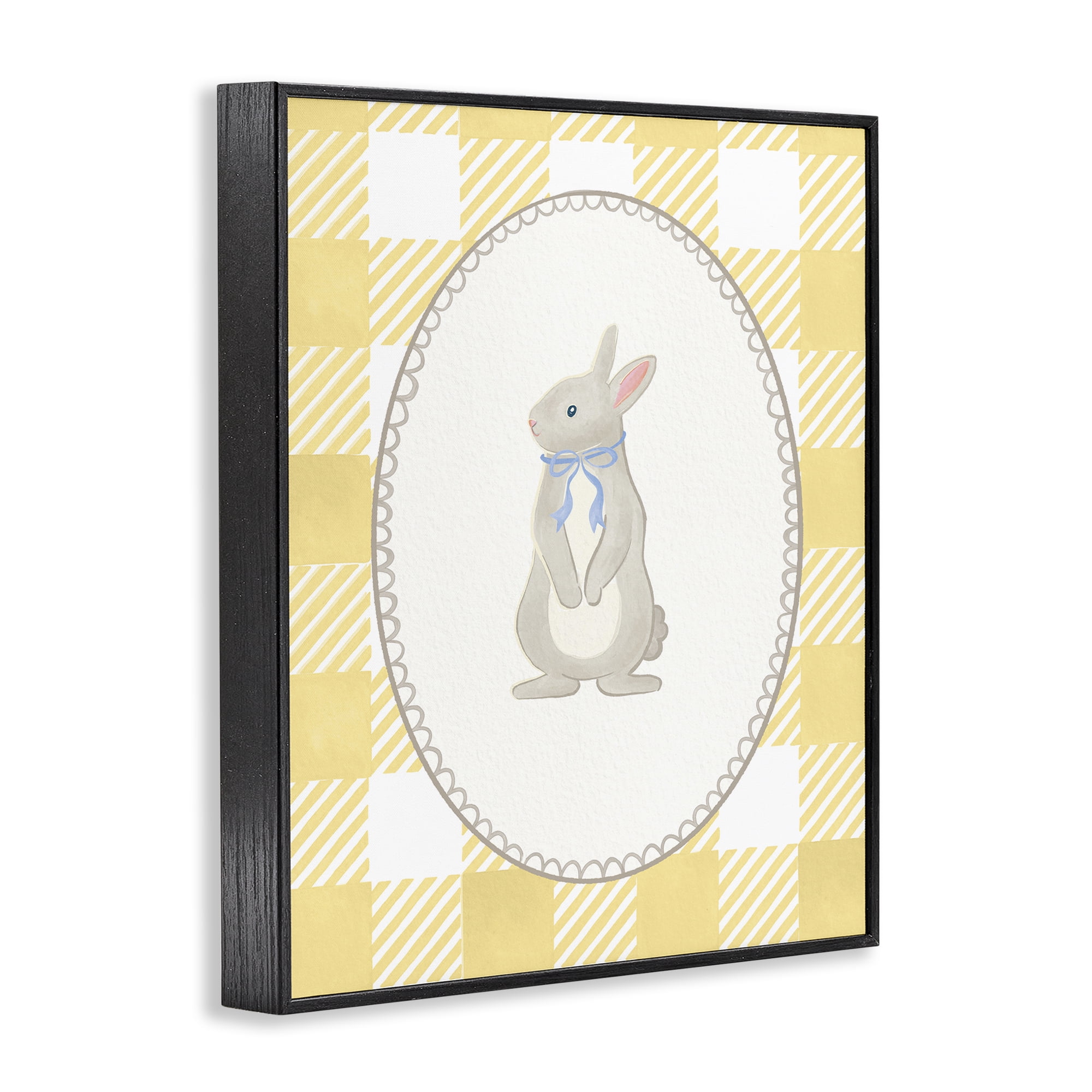 Stupell Industries Little Bunny on Yellow Gingham Black Framed Giclee Art, design by The Paper Curator