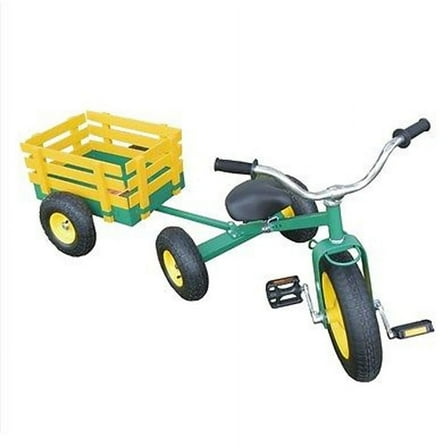 Valley Green and Yellow Tricycle with Wagon Set for Kids 3 Years and Up, All Terrain