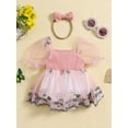 thumbnail image 3 of Bagilaanoe Newborn Baby Girl Summer Rompers Dress Floral Embroidery Puff Sleeve Bodysuits + Headband 3M 6M 12M 18M 24M Infant Patchwork A-line Dresses, 3 of 9