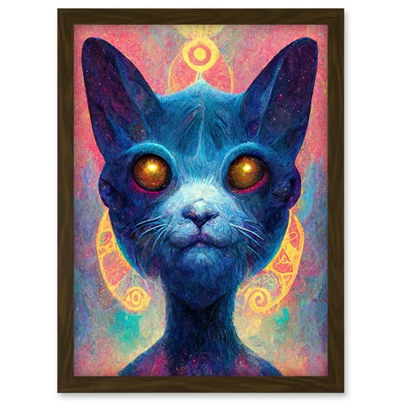Cosmos Astral Cat With Colourful Energy Frequencies Artwork Framed Wall Art Print A4
