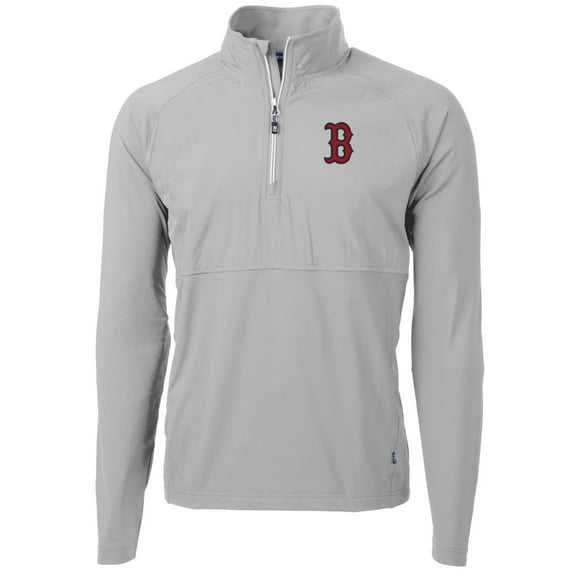 Men's Cutter & Buck Gray Boston Red Sox Adapt Eco Knit Hybrid Recycled Quarter-Zip Pullover Jacket