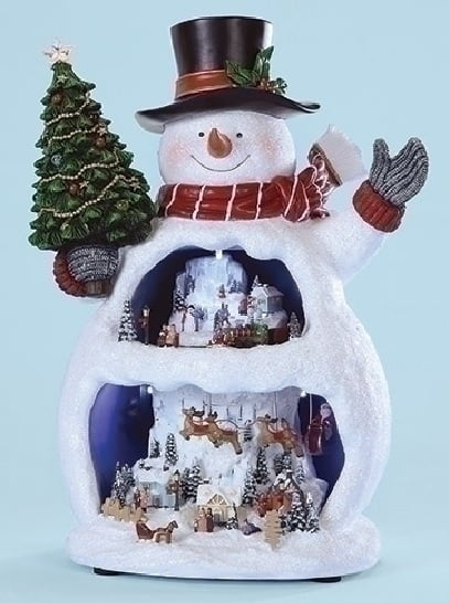 13&quot; LED Lighted and Musical Snowman Christmas Tabletop with Double Winter Scene - Walmart.com