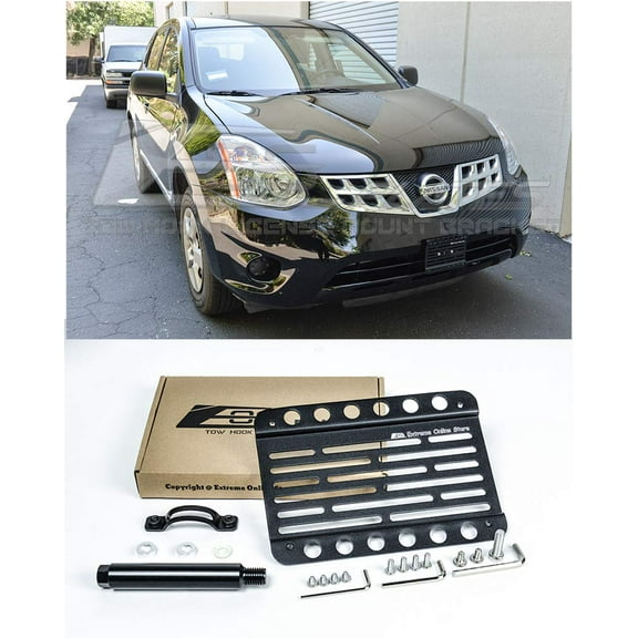 Extreme Online Store Replacement for 2007-2013 Nissan Rogue | EOS Plate Version 1 Mid Sized Front Bumper Tow Hook License Plate Mount Relocator Bracket Tow-491 