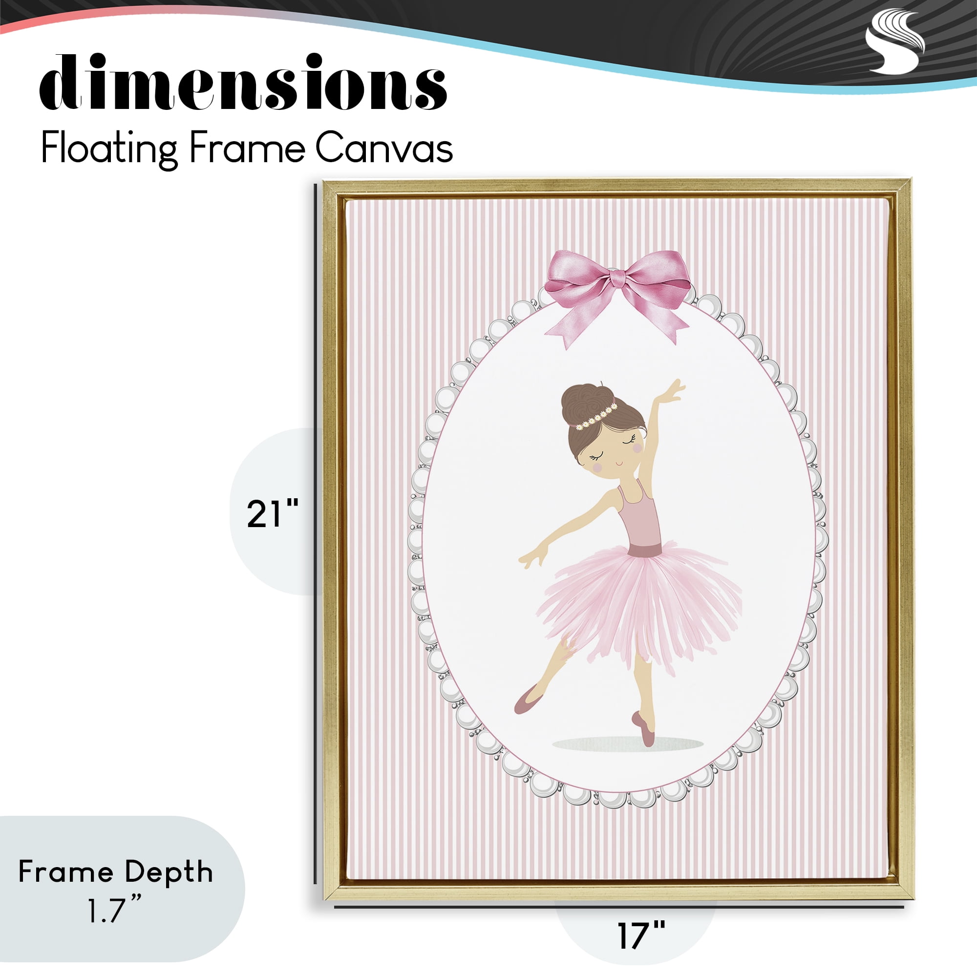 Stupell Industries Delicate Dance on Stripes Gold Framed Floater Canvas Wall Art, design by Christine Simpson Art