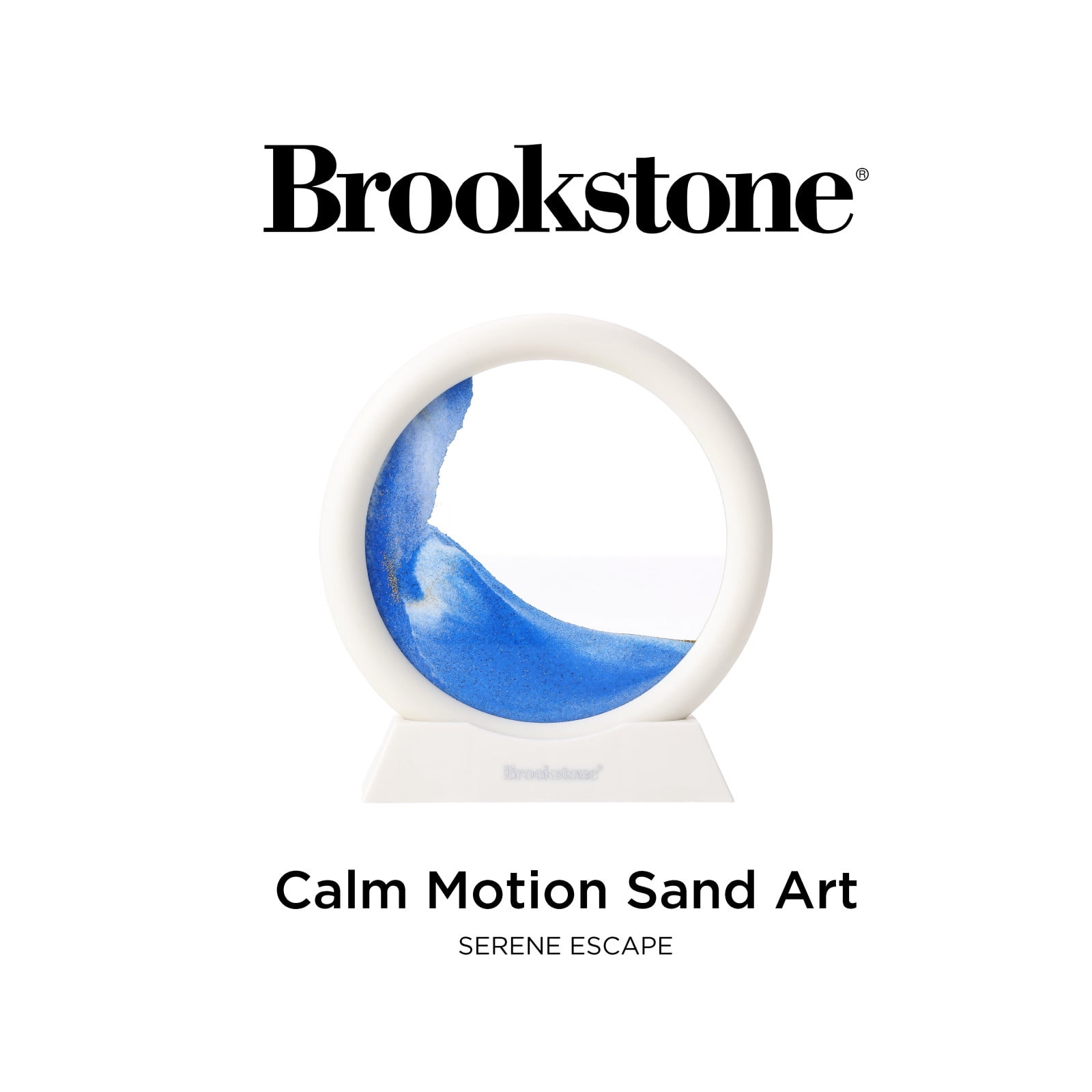 Brookstone Gently Flowing Sand Motion Desk Decor – Relaxing Visual Stress Relief Ornament with Scenic Stand, Calming Office & Home Mindfulness Display