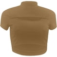 thumbnail image 4 of Women's Ribbed Slim Fit Crop Top Cut Out Basic Tees Mock Neck Short Sleeve T-Shirts Outdoor Athletic Sexy Blouse for Girls, 4 of 5