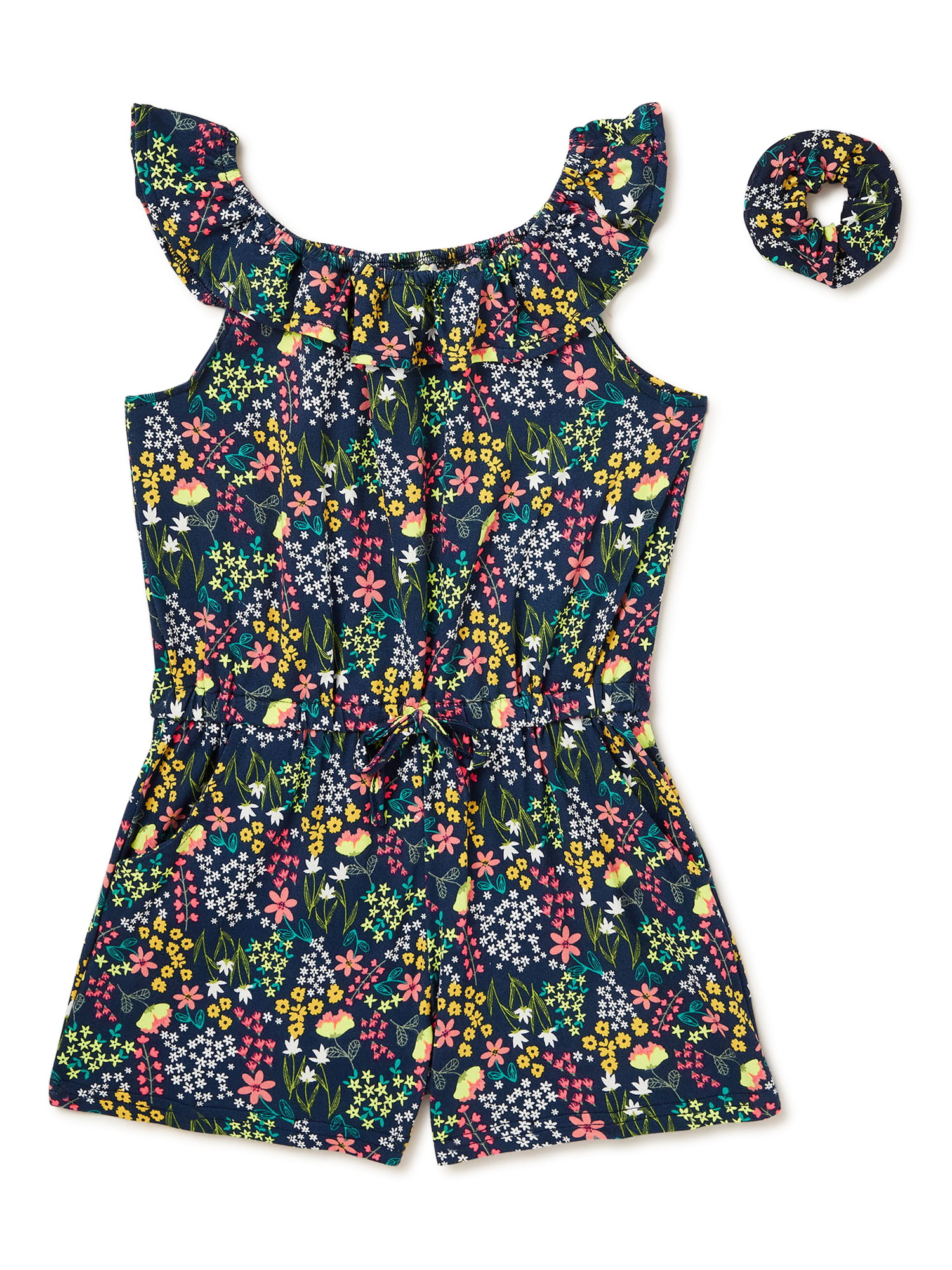Limited Too Girls’ Ruffle Detail Printed Romper with Scrunchie, Sizes 4 ...