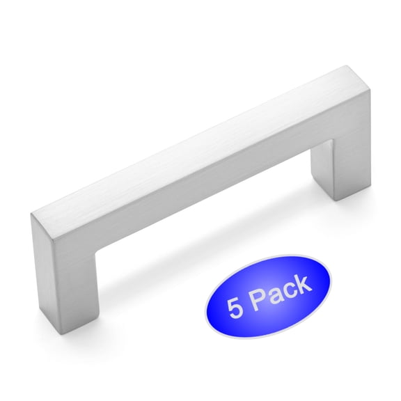 5 Pack - Cosmas 14777-64SN Satin Nickel Modern Cabinet Hardware Handle Pull - 2-1/2" Inch (64mm) Hole Centers