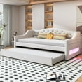 thumbnail image 4 of Euroco Upholstery Twin XL Daybed with Trundle and LED Light, Beige, 4 of 15