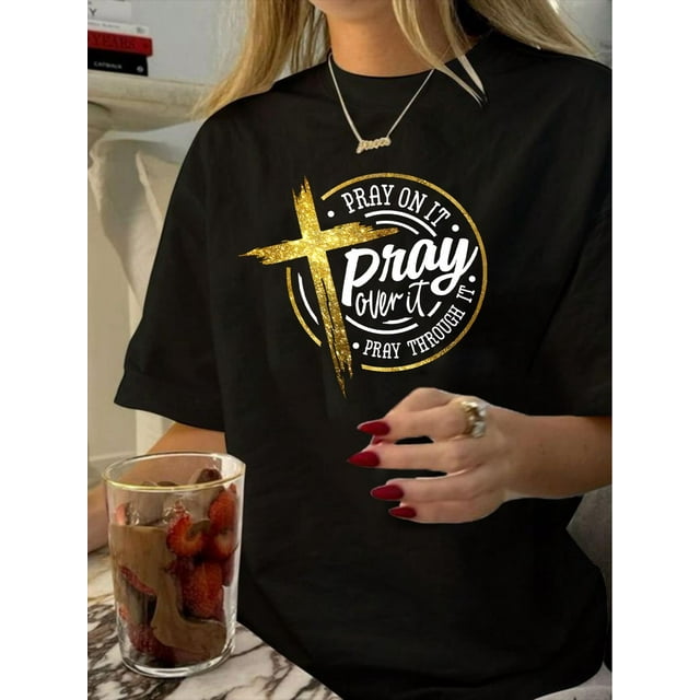 Letter Print Crew Neck T-shirt, Casual Short Sleeve Top For Spring & Summer, Women's Clothing
