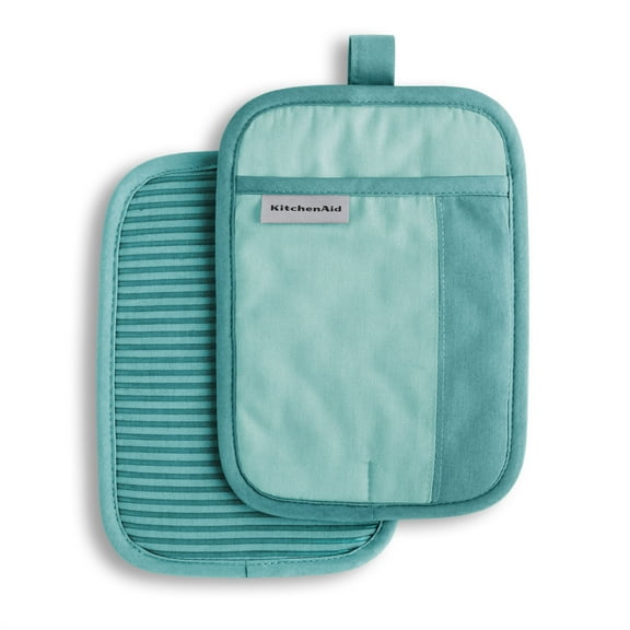 KitchenAid Beacon Two-Tone Pot Holder 2-Pack Set, Aqua Sky, 7"x10"