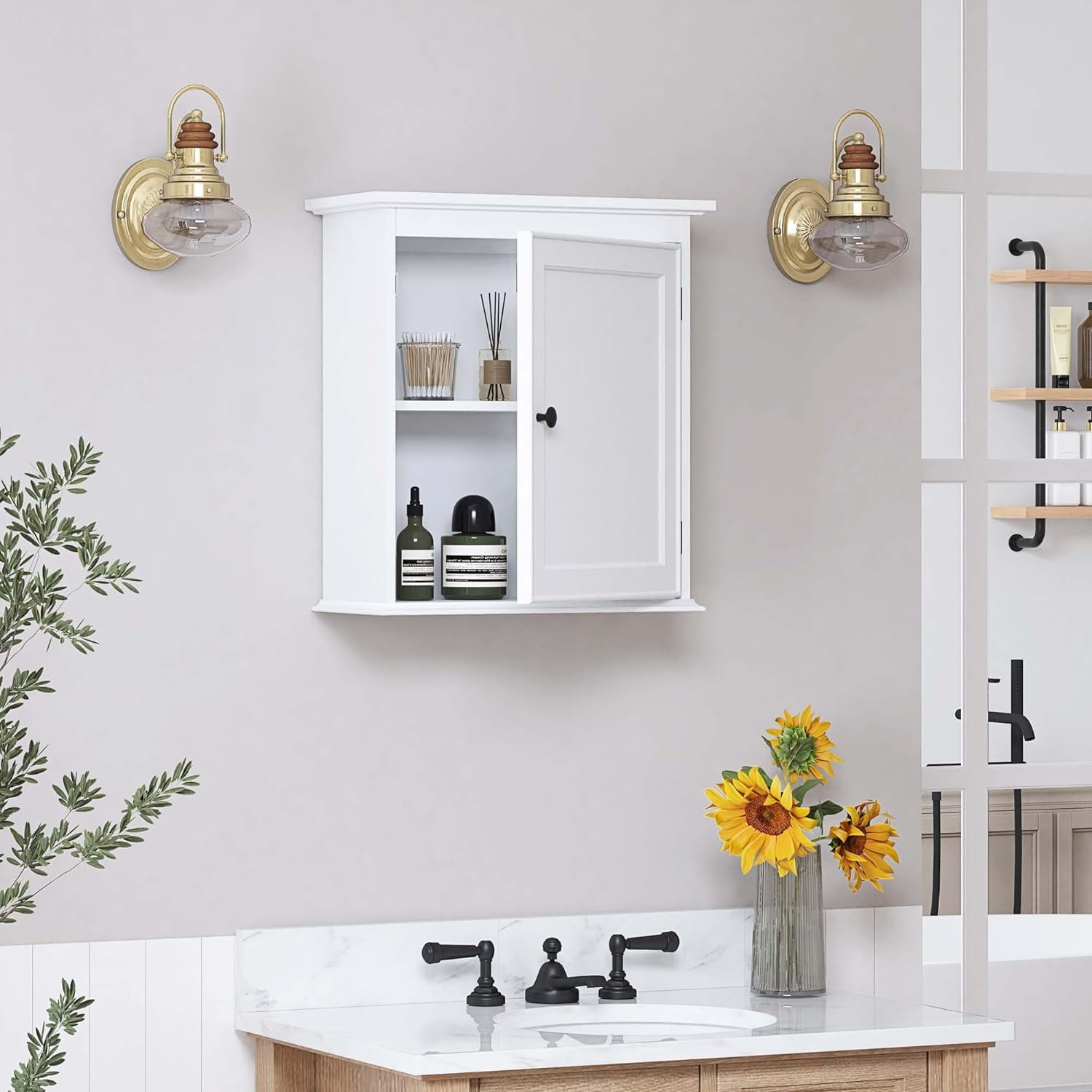 Spirich Wall Mounted Bathroom Cabinet with Adjustable Shelves and Magnetic Door Knob, White