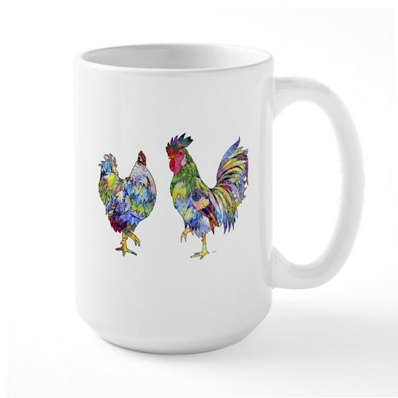 CafePress - Rooster & Hen Large Mug - 15 oz Ceramic Large White Novelty Mug