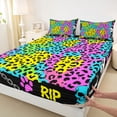thumbnail image 4 of Castle Fairy Gothic Neon Abstract Skull Bed Sheets 4-Piece,Vibrant Leopard Print Full Size Sheets,Blue Purple Green Lime,1 Fitted Sheet,1 Flat Sheet and 2 Pillowcases, 4 of 6