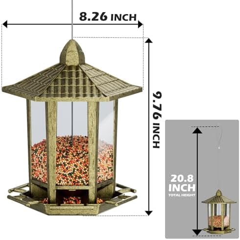 2 Pack Bird Feeders for Outdoor, Retro Pagoda Design Fun Installation Bird Feeder, Attracting Wild Birds Chickadees Goldfinches Cardinals Finches and Sparrows - Retro Gold