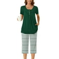 thumbnail image 6 of Nmnitkp Pajamas for Women Set Soft and Friendly Skin Women's Pajamas Set Solid Color with Stripes Short Sleeve Top With Capri Pants Pjs Lounge & Sleepwear Pajama Set with Pockets S-3XL, 6 of 7