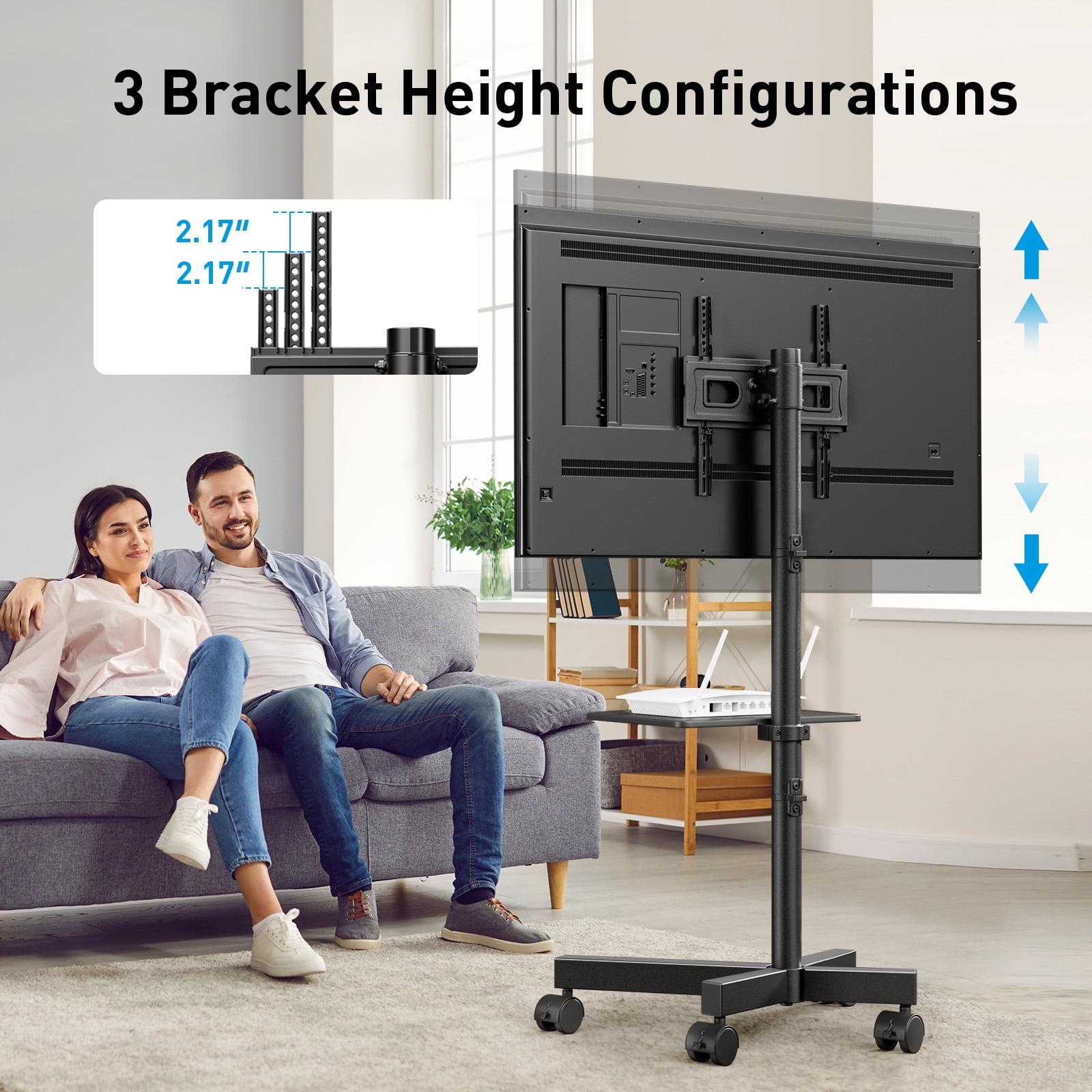 PERLESMITH 23"- 60" Mobile TV Stands with Mount on Wheels, Holds up to 88 lbs, PSTVMC10