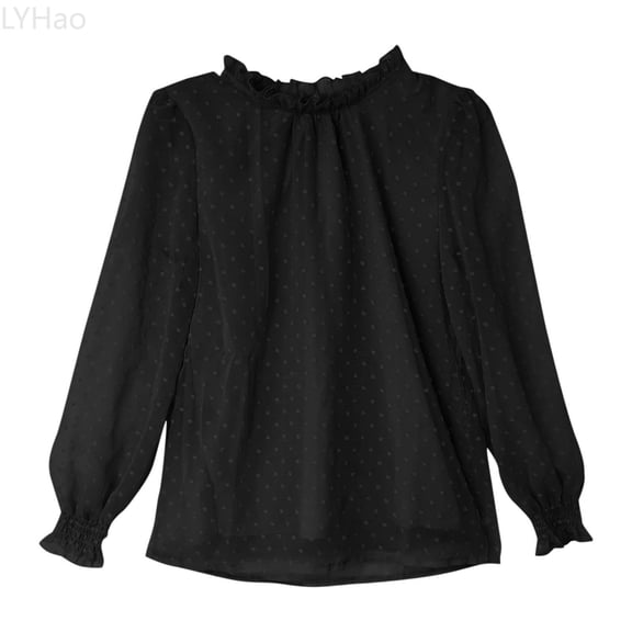 LYHao Girls Ruffle Long Sleeve Blouse With Elastic Cuffs Elegant Summer Shirts For Toddler Kids Sizes 6-7 Years(Black)