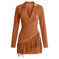 thumbnail image 4 of Ovbmpzd Sexy Summer Dresses for Women 2026 Bodycon Mini Brown Solid Dresses Casual V-Neck Long Sleeve Dresses Dresses,XL, 4 of 5