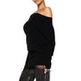 thumbnail image 3 of Loose See-Through Dress Bat Sleeve Off-the-Shoulder Long Sleeve Mini Ruffle Oversized Casual Street Dress Black S, 3 of 9