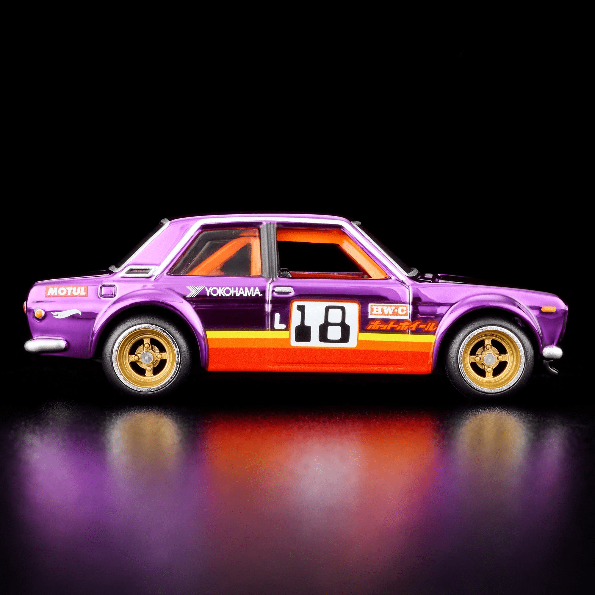 Hot Wheels RLC '71 Datsun 510, Spectraflame Purple, 1:64 Scale Die-Cast Metal Car with Opening Hood, Real Riders Gold Wheels, Exclusive Collectible