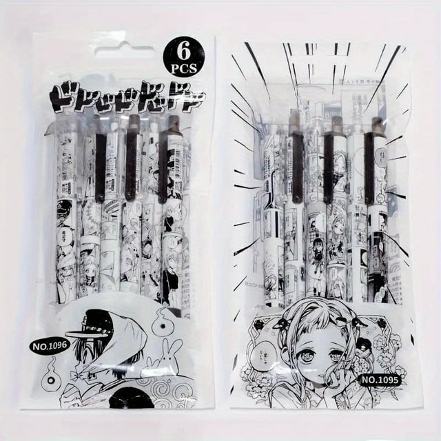 6pcs Kawaii Anime Neutral Pens | 0.5Mm Fine Tip, Black Ink | Lightweight & Smooth Writing For School And Office Supplies | Perfect Back To School Gift Set