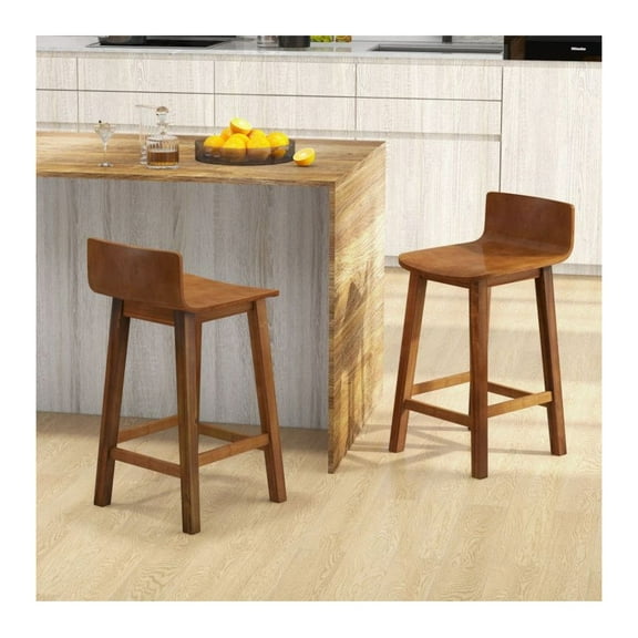 Wood Bar Stools Set of 2 with Back, 24.5" Seat Height - Solid Acacia Wood Kitchen Counter Stools, Mid-Century Modern Style, Brown, 330 lbs Capacity, for Dining & Pub