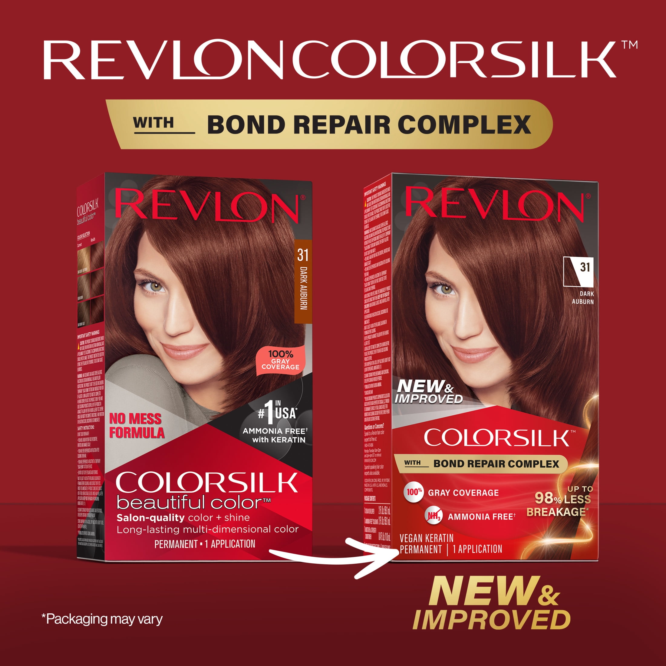 Revlon ColorSilk Permanent Hair Color, Bond Repair Complex, 31 Dark Auburn, 1 pack  (图3)