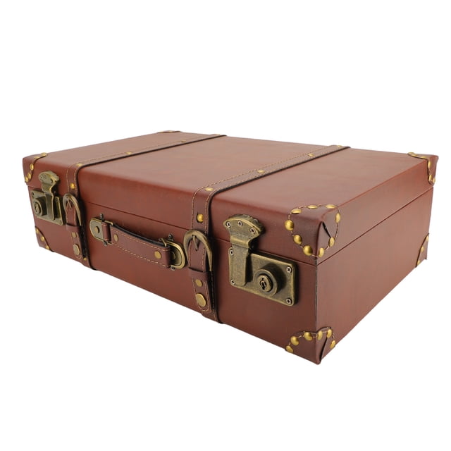 Vintage Leather Suitcase, Photography Props Exquisite Unique Mini Leather Suitcase with Shoulder Strap for Overnight