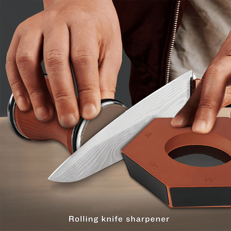 Rolling Knife Sharpener Kit, Kitchen Knife Sharpener with 15 & 25 Degree Sharpening with 2pcs Polishing Disc & 2pcs Grinding Disc for Kitchen Knives, Pocket Knives, Chef's Knives