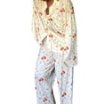 thumbnail image 4 of xiaxaixu Pyjama pour Femmes Ensemble de Détente Imprimé Fraise Col Rabattu Chemises à Manches Longues Hauts et Pantalons Ensemble de Détente 2 Pcs, 4 of 8