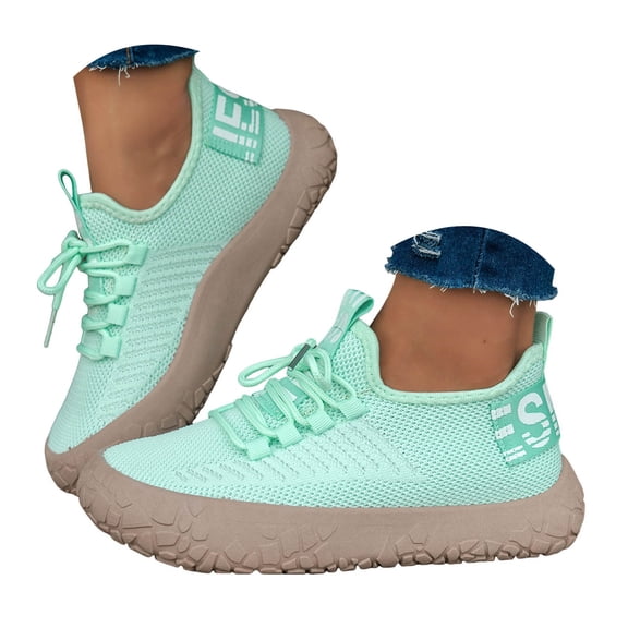 YLYL Womens Knit Sneakers Lace up Thick Sole Breathable Mesh Lightweight Comfortable Casual Walking Shoes