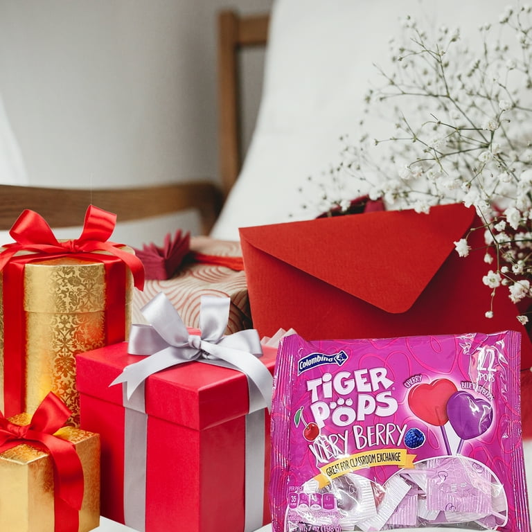 Valentines Day Tiger Pops Very Berry Heart Pops Pack of 3, Cherry