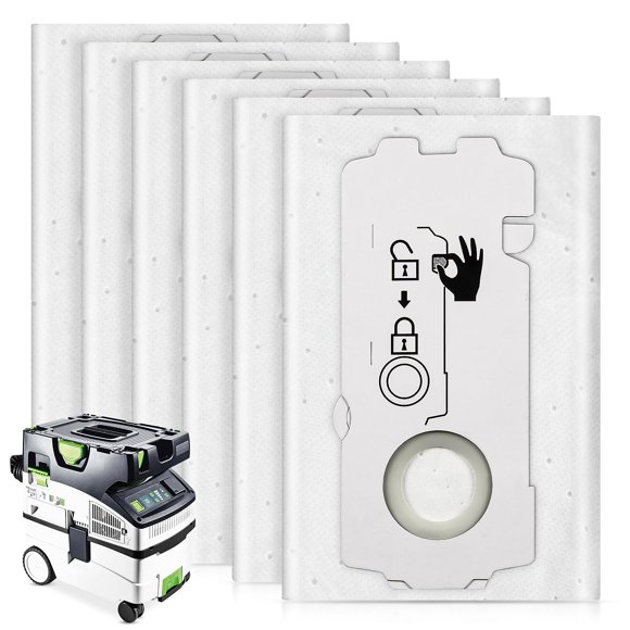 6 Pack 204308 CT Mini/Midi -2/5 Filter Bags Compatible with Festool CT MINI, CT MINI I, CT MIDI and CT MIDI I from 2019 Onwards, CTC MINI/M