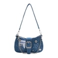 thumbnail image 1 of Bolso Axila Mano Con Bordado Estrellas Hombro Mezclilla Cadena Y2K () Azul, 1 of 9