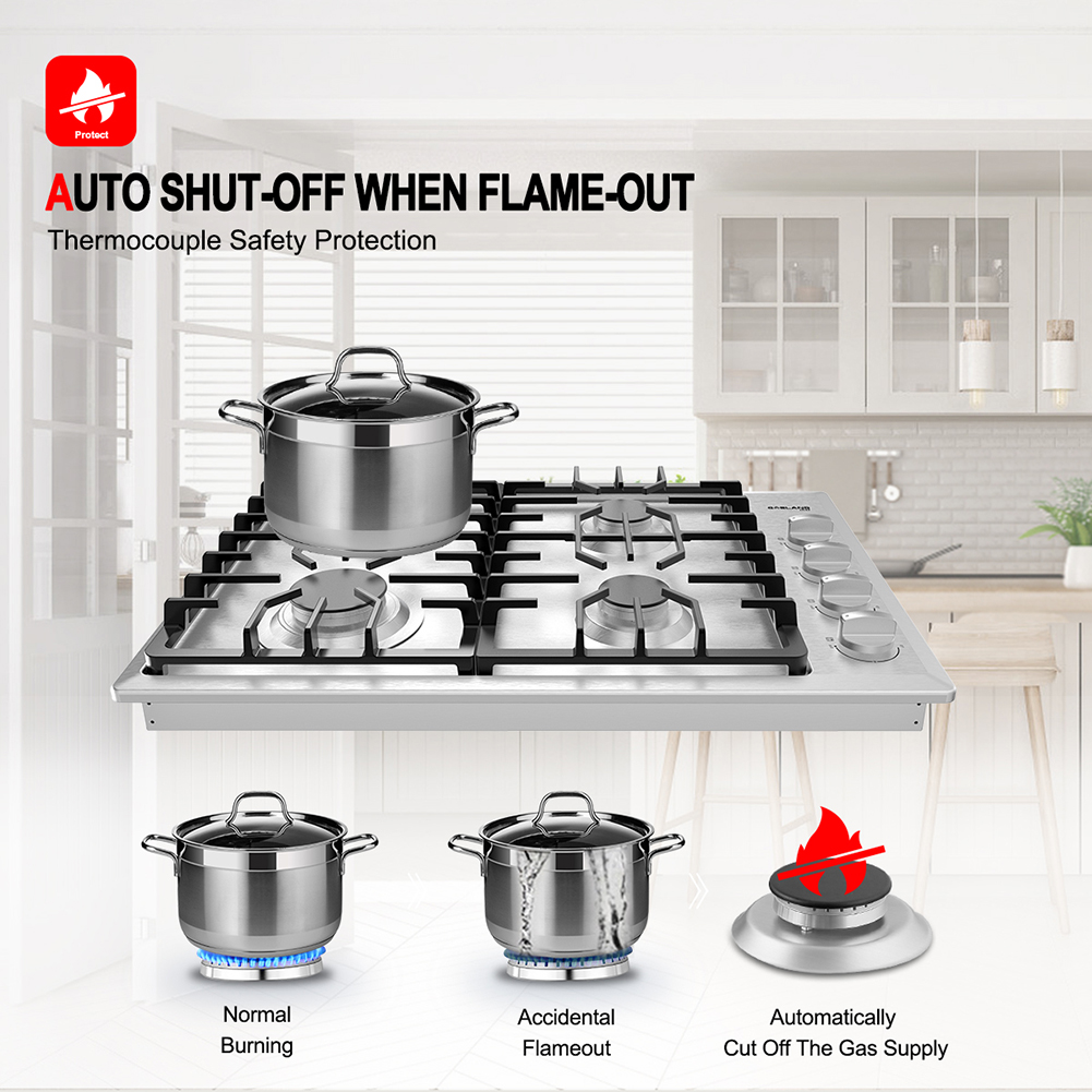 GASLAND 4 Burners Gas Cooktop, 30 inch Drop in Gas Stove Top, NG/LPG Convertible