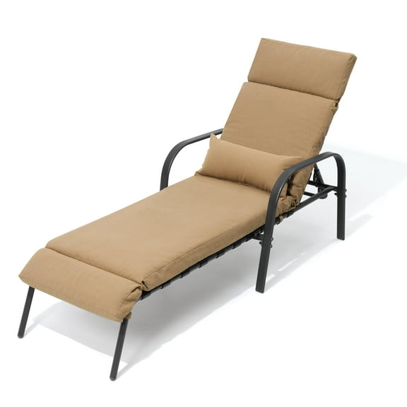 Pellebant Outdoor Chaise Lounge Metal Patio Adjustable Recliner Chair, Tan