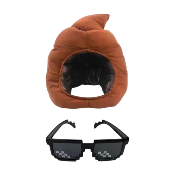 Sombrero de caca para cosplay, tocado de juguete con forma de caca para actuaciones navideñas y Halloween. Con gafas de sol