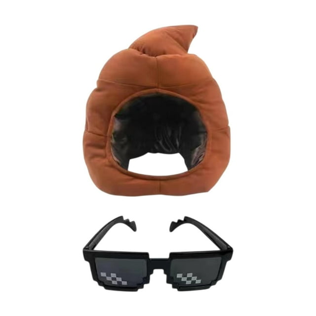 Sombrero de caca para cosplay, tocado de juguete con forma de caca para actuaciones navideñas y Halloween. Con gafas de sol