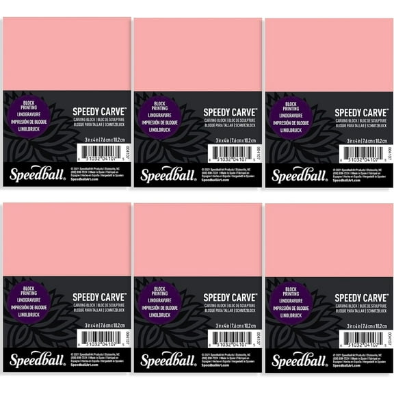 Speedball Speedy-Carve Block Printing Carving Block, Rectangle, Pink, 3 x 4 Inches (6-Pack), Linoleum for Printmaking