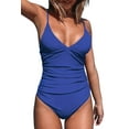thumbnail image 1 of Women'S One Piece Swimsuit Tummy Control V Neck Bathing Suits（Dark Blue Size:XL), 1 of 7