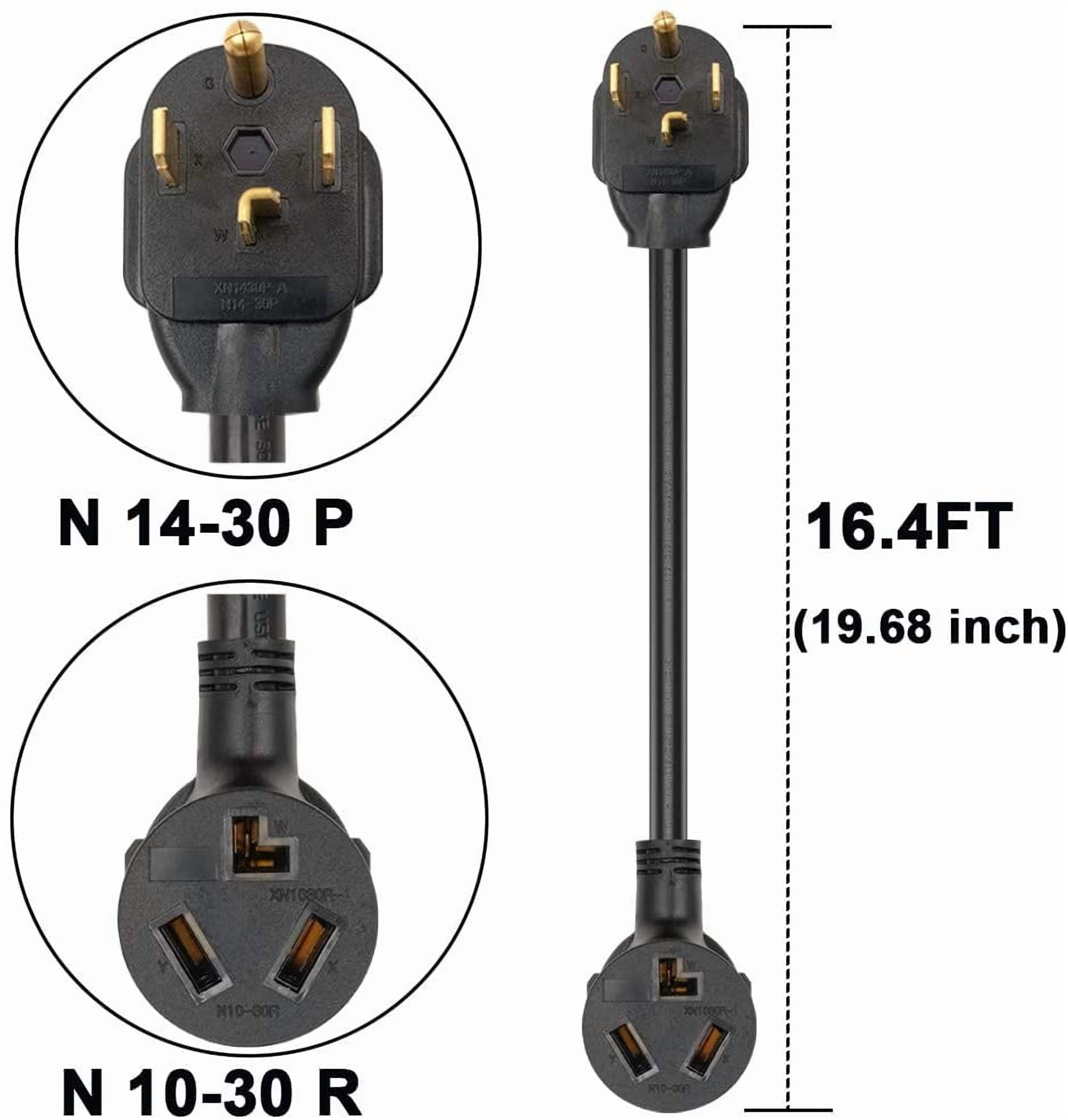 1.5FT 3 Prong to 4 Prong Dryer Adapter, 4 Prong to 3 Prong Dryer Adapter, NEMA 14-30P Male to 10-30R Female, Dryer Cord Adapter 4 to 3 Prong, STW 10AWG, 30A, 250V